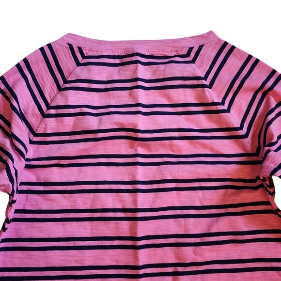 Joe Fresh Womens Knit Top Size M Pink Navy 3/4 Raglan Sleeve Button Shoulder - Picture 10 of 11